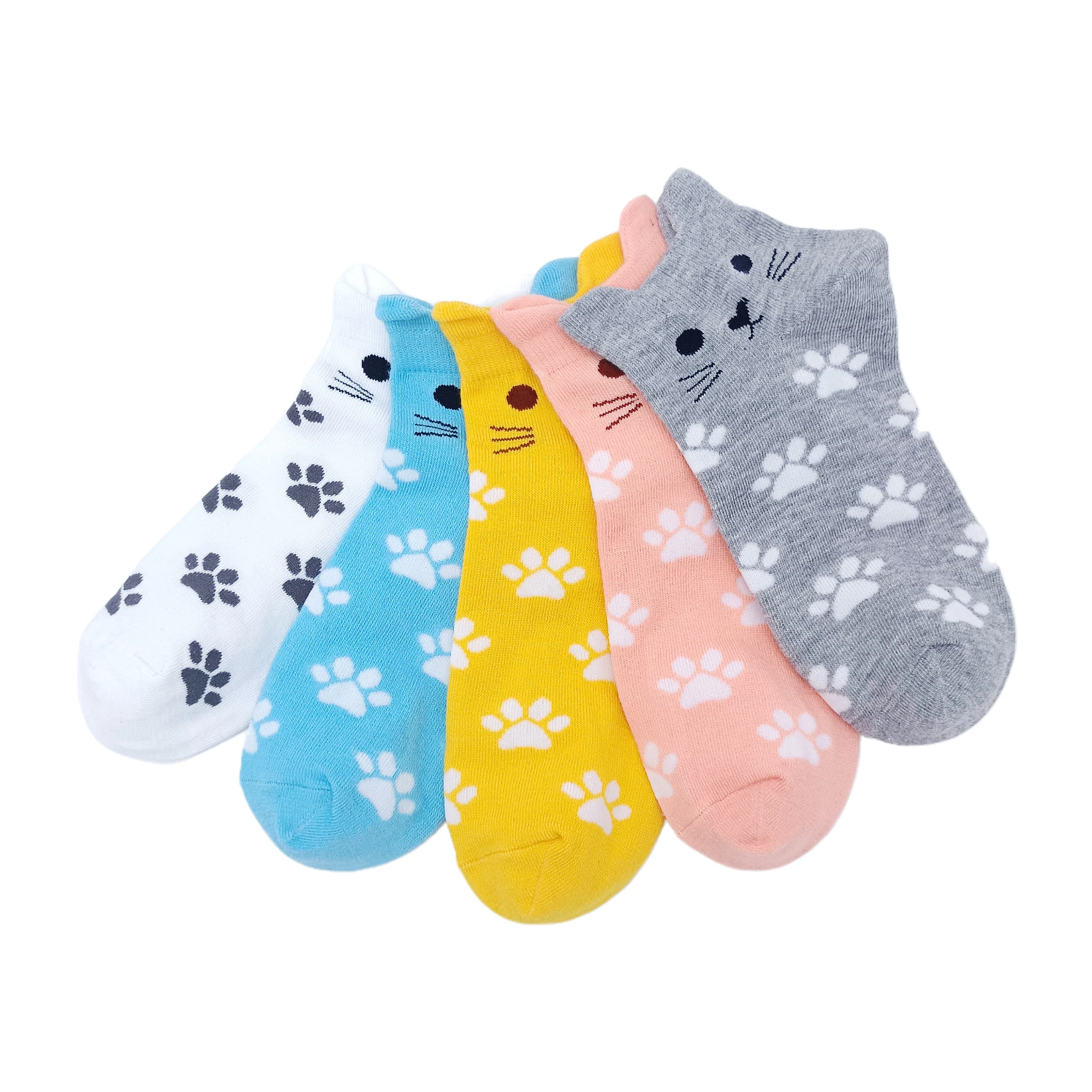 5 pairs of women's socks cute cat paw print pattern ladies warm socks seamless new seamless socks net celebrity socks cute s