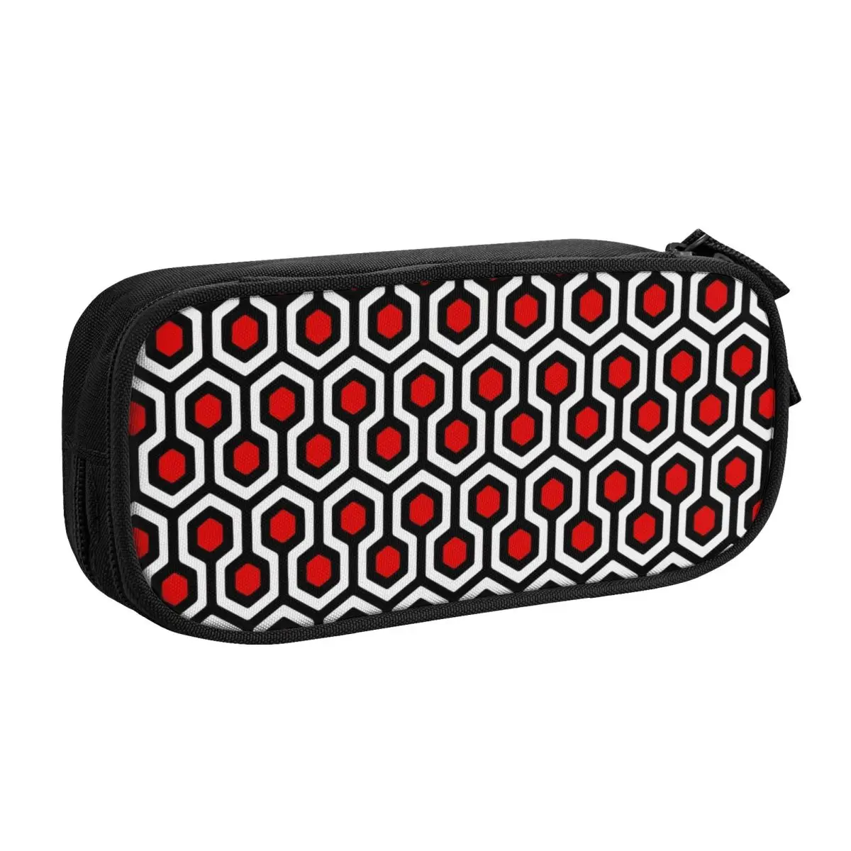 Customized Shining Hotel Carpet Red White Looped Hexagons Overlook Pencil Cases for Vintage Geometric Pen Box Bag Stationery