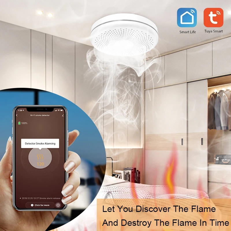 Aubess Tuya WiFi Smart Co & Smoke Detector Alarm Carbon Monoxide Parlor Room Kitchen Shop Fire PIR Sound Sensor Alert For Alexa