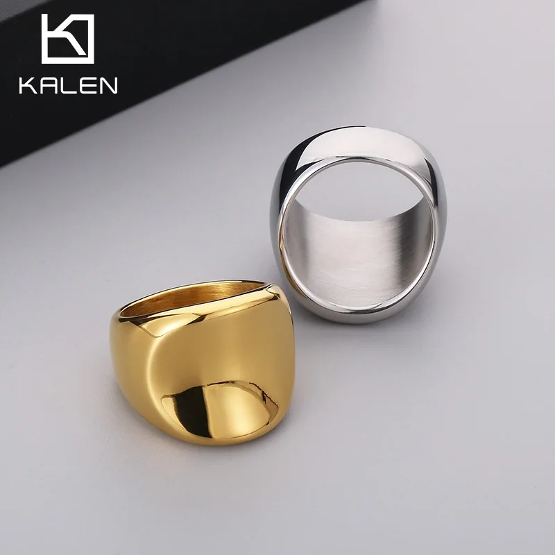 KALEN Vintage Thick 316L Stainless Steel Rings for Women Chunky Smooth Rings Fashion Finger Ring Girls Party Jewelry Gifts