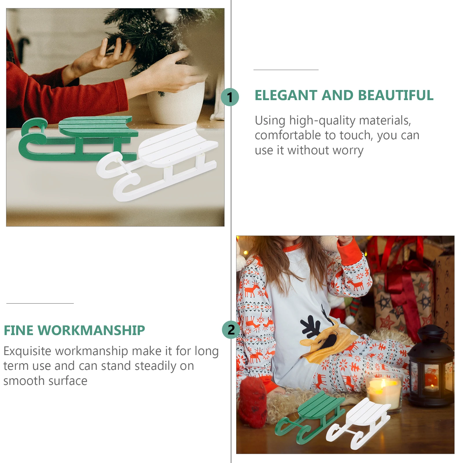 

2pcs Wooden Ornaments Christmas Sleigh Decorations Desktop Sled Crafts Holiday Gift Home Festival Decors Xmas Ornaments