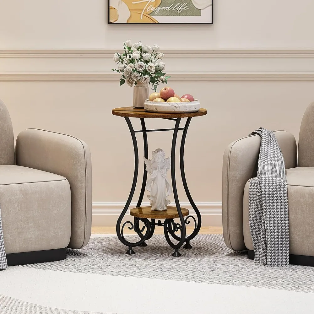 

End Table, Round Side Table for Small Spaces, Coffee Tea Table Nightstand Home Decor for Living Room - Free Delivery