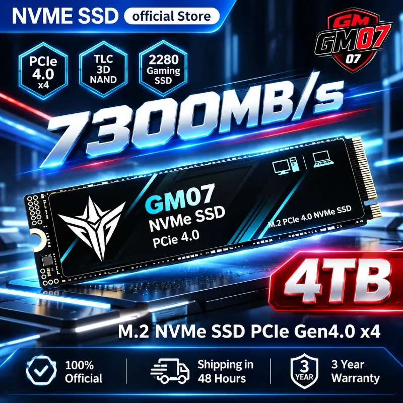 New GM07 M.2 NVMe SSD PCIe 4.0 x4 7300MB/s TLC 3D NAND 2280 Internal Solid State Drive Gaming SSD For PS5 Desktop PC Laptop