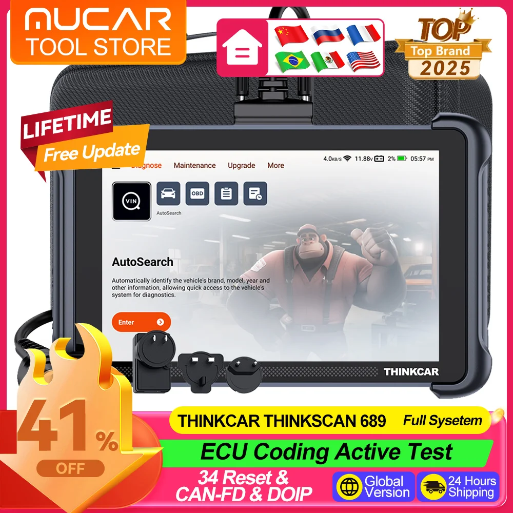 THINKCAR Thinkscan 689 Diagnostic Tools Lifetime Free Update OBD2 Scanner Support ECU Coding BI-directional Control CANFD DOIP