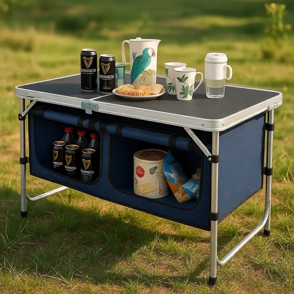 

Портативный складной походный стол с регулируемой высотой, легкий, из алюминия, с органайзером для хранения