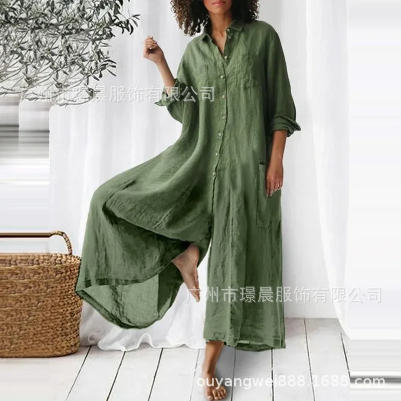 2025 Summer New Fashion Women's Clothing Loose Stand-up Collar Long Nine-quarter Sleeve Jumpsuit