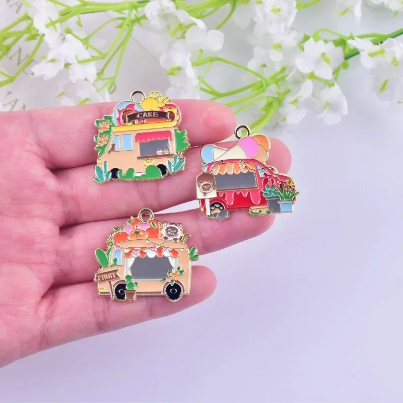 10pcs เคลือบเครื่องดื่มรถเข็นจี้อาหารรถบรรทุก Charms Handmade สร้อยคอสร้อยข้อมือ DIY Handmaking เครื่องประดับสําหรับผู้หญิง