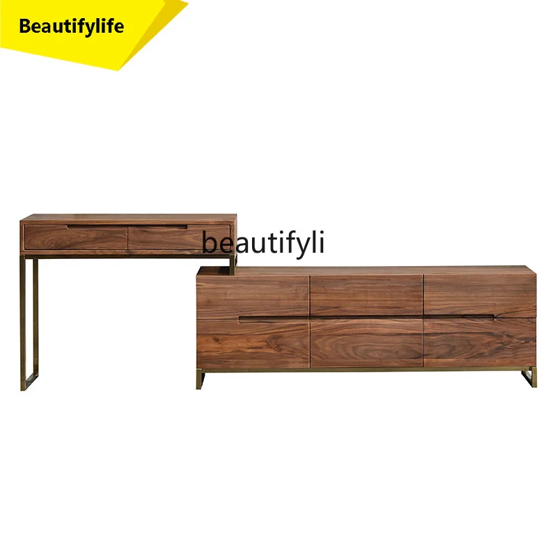 

Nordic black walnut TV cabinet light luxury all solid wood drawer locker dresser combination AA