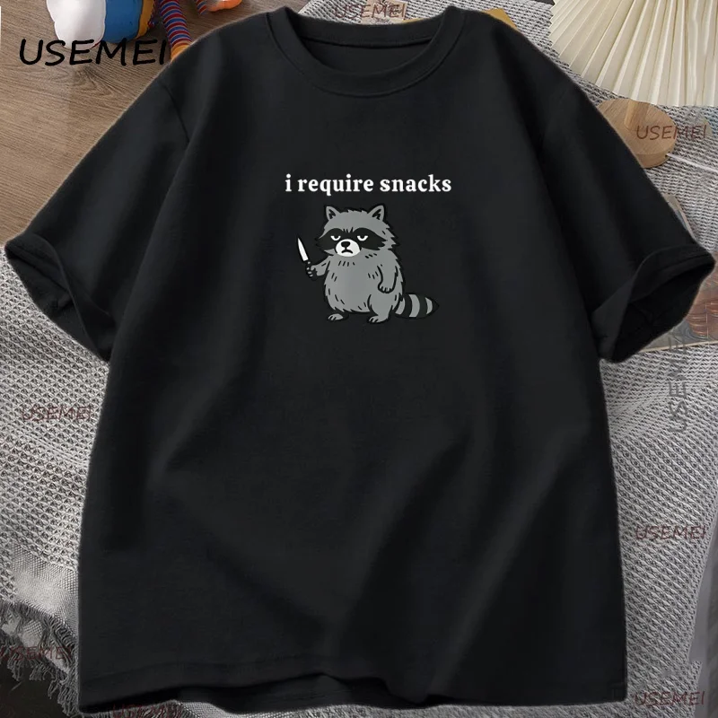 I Require Snacks T Shirt Funny Raccoon Men Women T-Shirt Cute Animal Lover Tee Casual Graphic Tshirt Cotton Breathable Tshirt