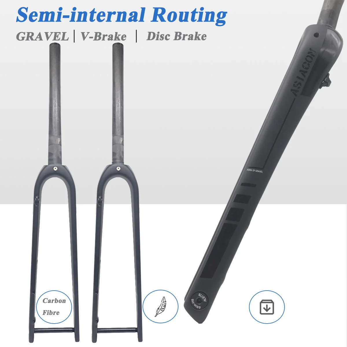 

ASIACOM Gravel Bike Front Fork with Thru Axle119x12mm Bicycle Component Bike Accessories,Finish matt,