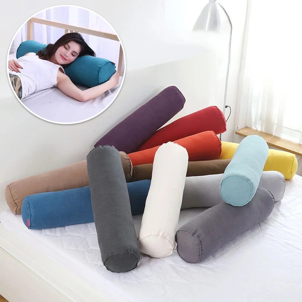 

Solid Color Cotton Linen Pillow Cylindrical Waist Linen Backrest Office Sofa Bedside Cushion Detachable Washable(with Filling)