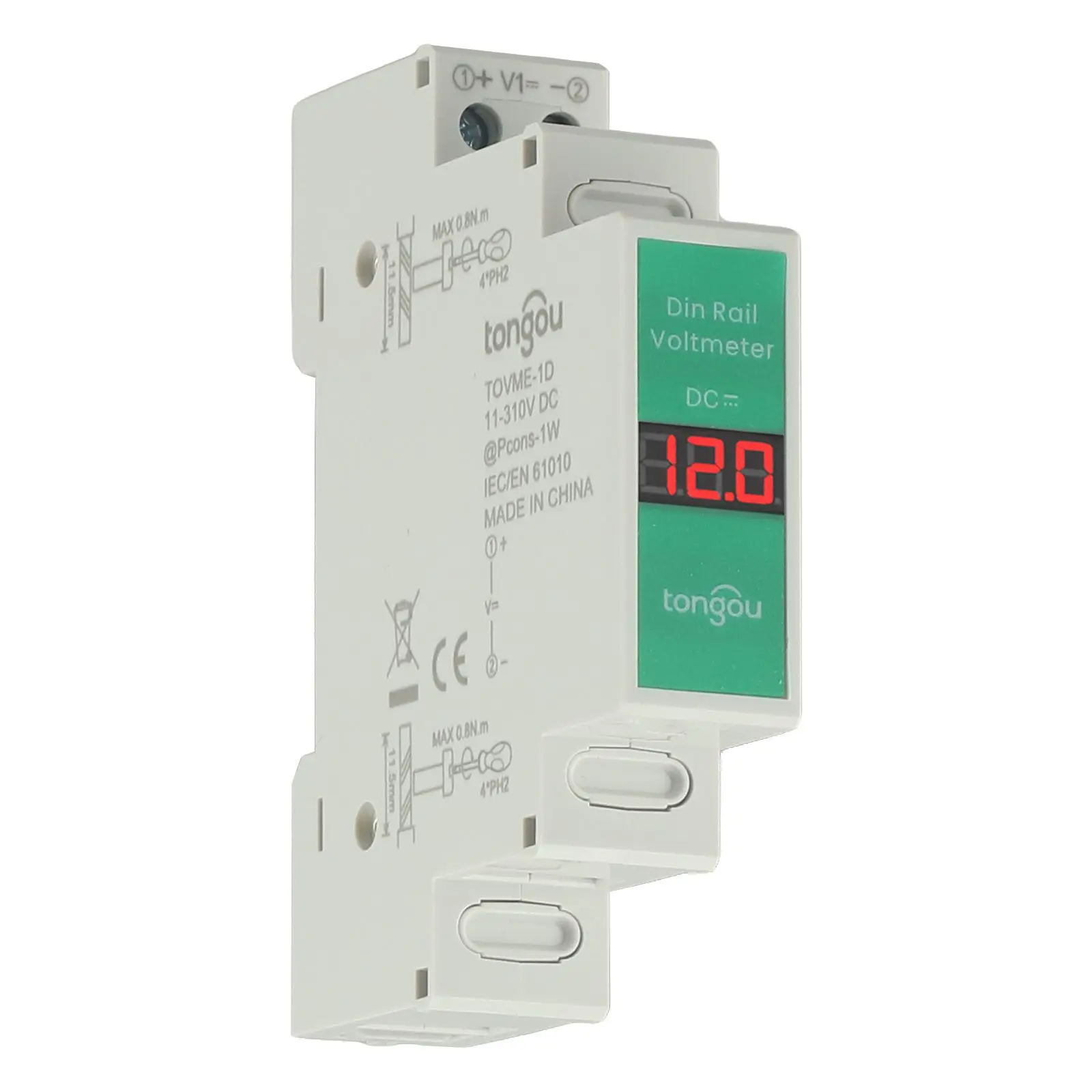 1-Way For Din Rail Mount Voltage Meter DC11V-310V  LED Digital Display Detector Single Display Voltmeters Test Meter