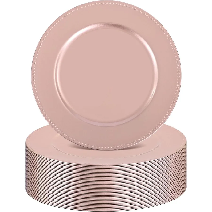 

36 Pcs Rose Gold Charger Plates Round Charger Plates13 Inch Bulk Wedding Dinner Elegant Reusable Plastic Chargers Plates Wedding
