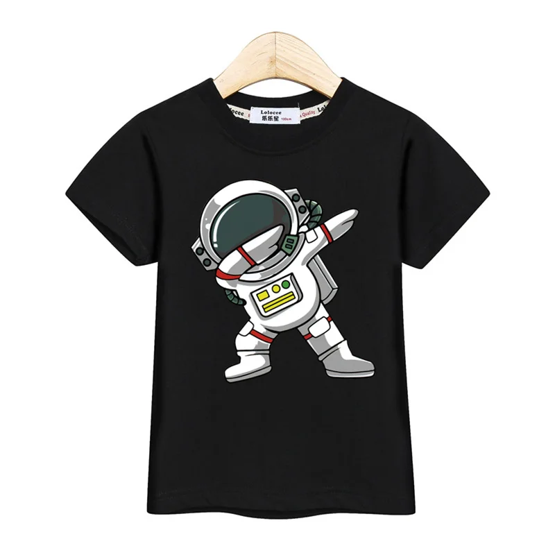 2024 New Children Summer Tops Astronaut Cartoon T-shirt Baby Boys Short Sleeves Shirt 3-14T US Size Clothing