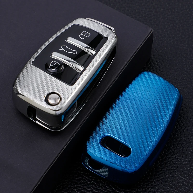 TPU Carbon Fibre Car Key Case For Audi A1 A3 8P A4 A5 A6 C7 A7 S3 S7 S8 R8 Q2 Q3 Q5 Q7 Q8 SQ5 TT RS3 RS6 Accessories