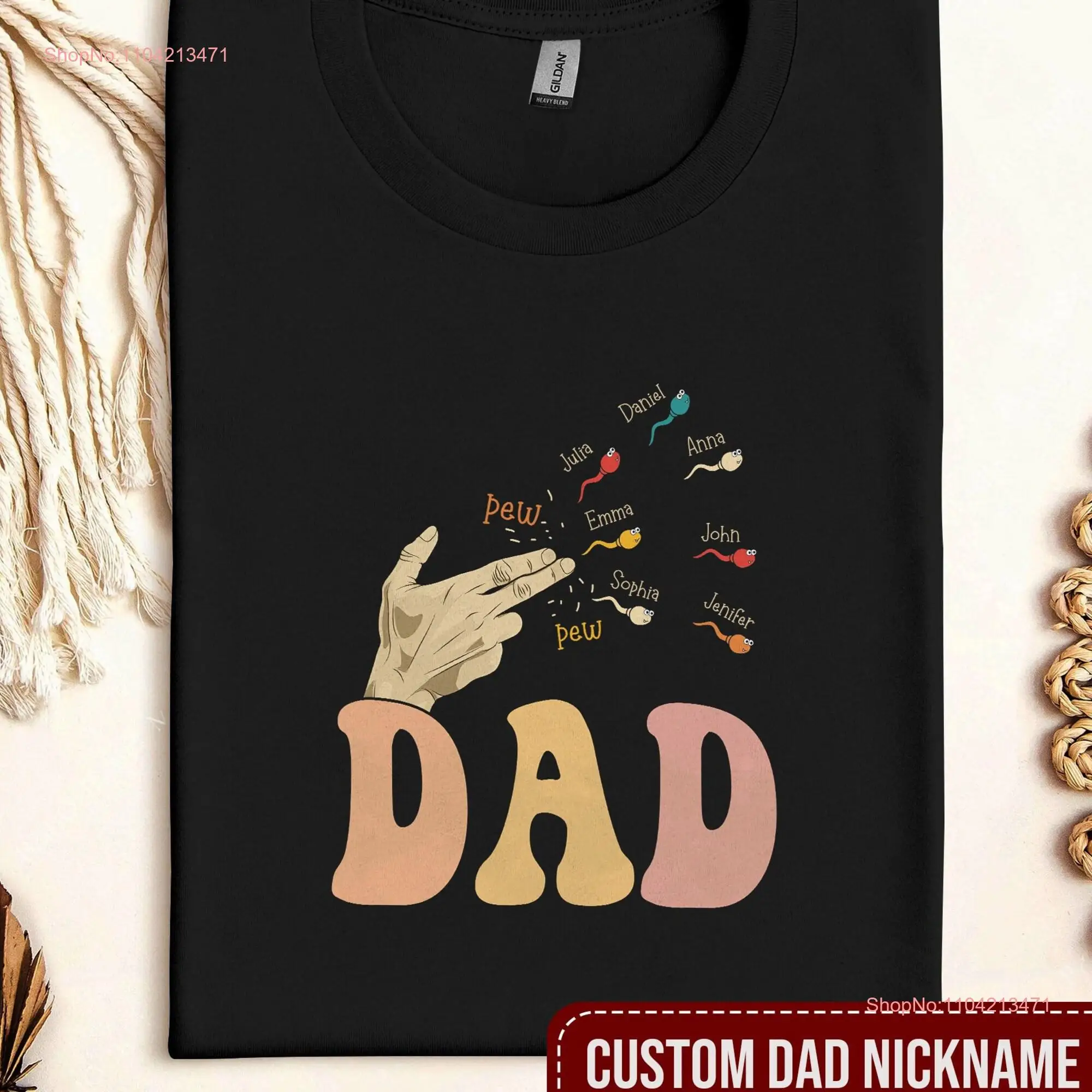 Funny Dad With Kids Names Sperms T Shirt For Father's Day Joke Papa Dat long or short sleeves