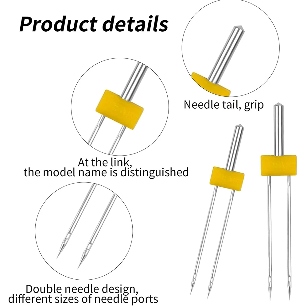 3PCS Double Sewing Machine Needles 2/90, 3/90, 4/90 Sewing Machine Needles Twin Needle Stretch for Domestic Sewing Machine