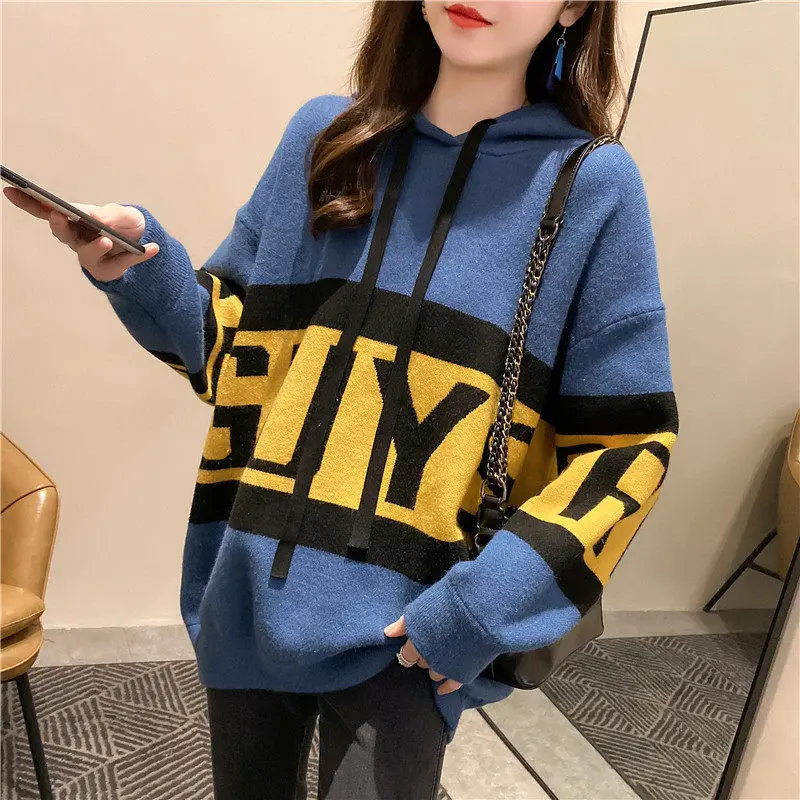 Woman Tops Loose Baggy Hooded Sweater Sweatshirt for Women Off-white Graphic Hoodies Cheap Korean Popular Clothes 90s Vintage M