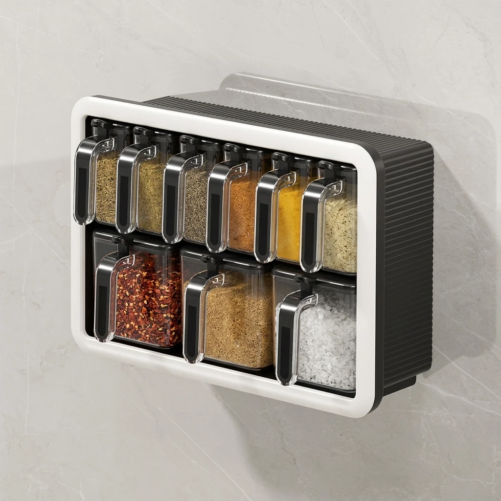 Wall Mounted Kitchen Spice Rack Container With Sealed Salt Box For Home And Restaurant Use