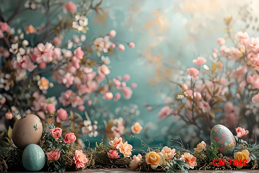 خلفية عيد الفصح الربيعية، يوم مشمس، مرج الزهور، البيض الملون، خلفية التصوير الفوتوغرافي للأطفال، عيد ميلاد الطفل