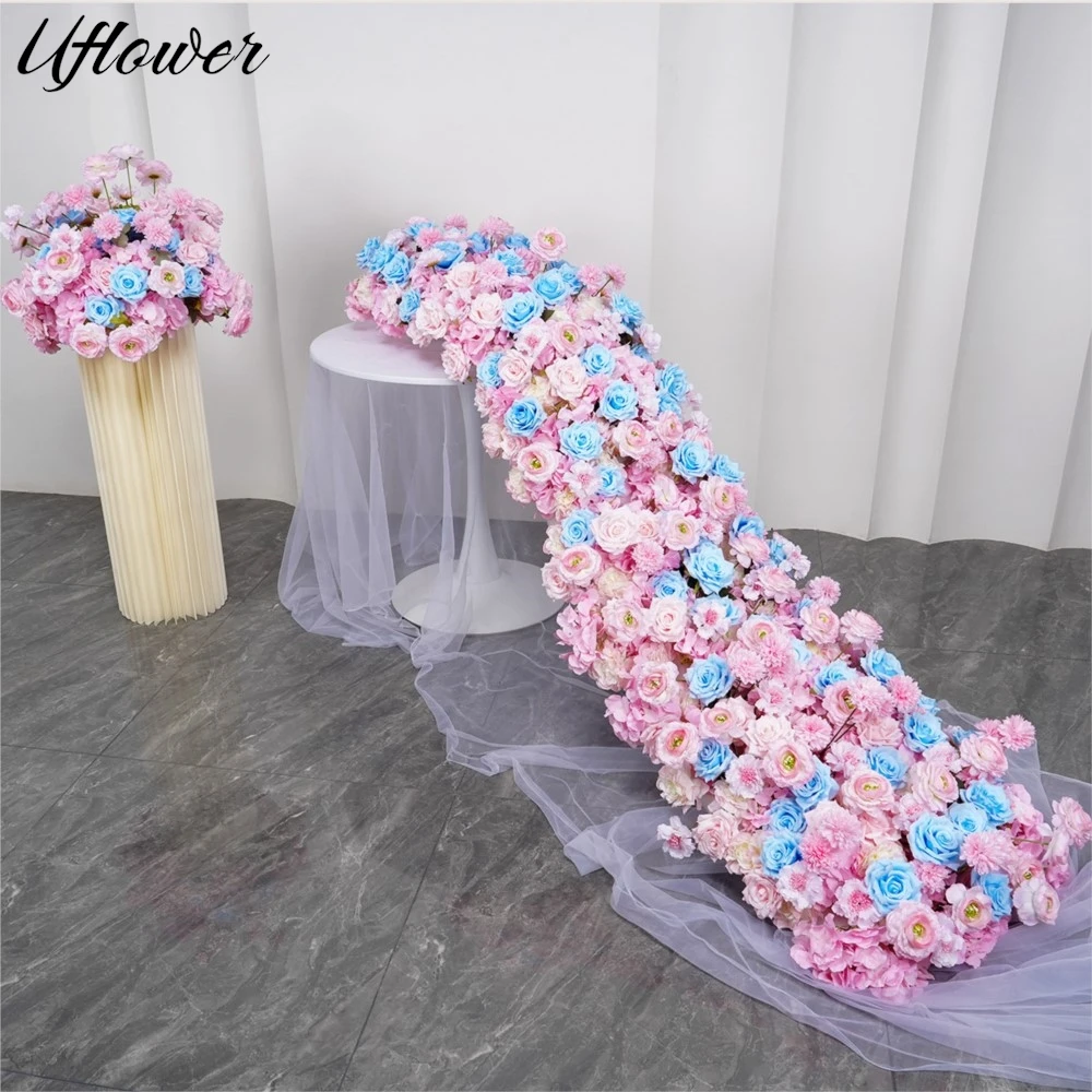 

Uflower Purple Artificial Flower Ball Rose Hydrangea Flower Row Runner Wedding Backdrop Decor Floral Wall Party Event Props