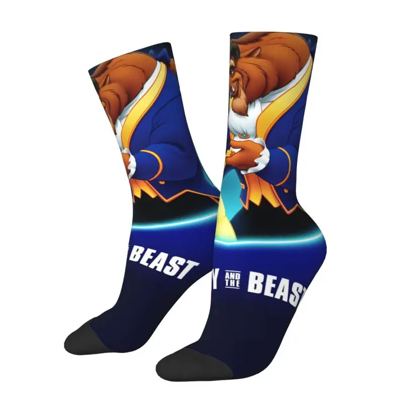 Kawaii Mens Beauty And The Beast Dress Socks Unisex Comfortable Warm 3D Printing Belle Princess Crew Socks