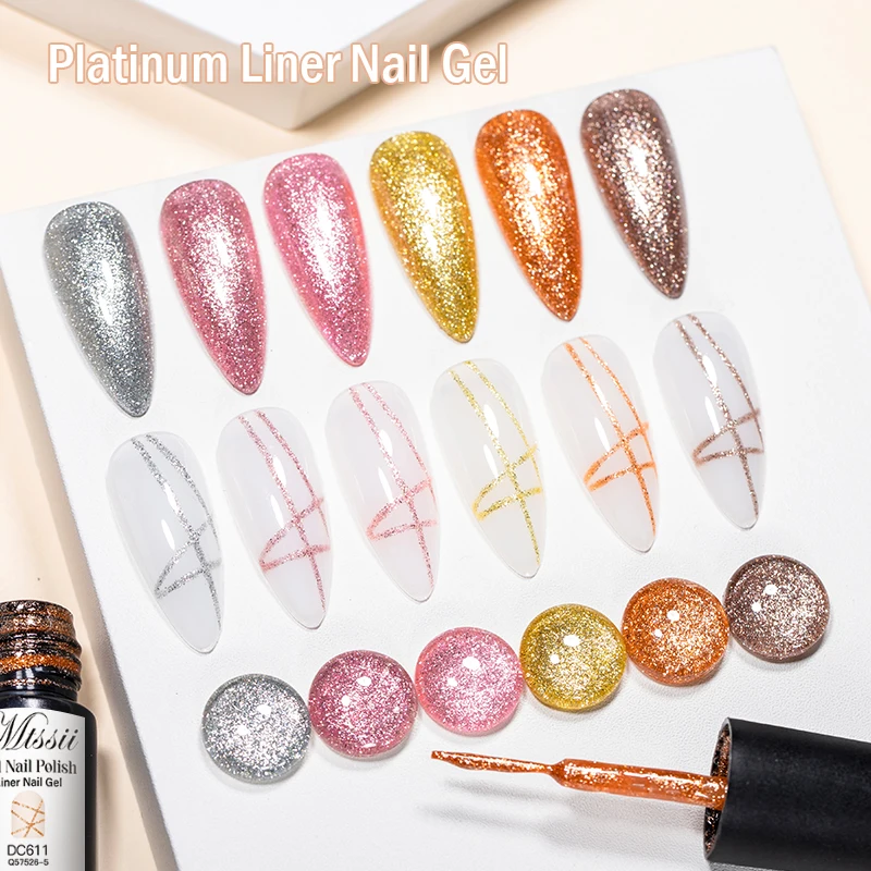 2/3/4/6 Stück Platin Glitter Liner Gel Nagellack Set Gold Silber Sparkle Pull Line Gel Graffiti Malerei Streifen DIY French Nail
