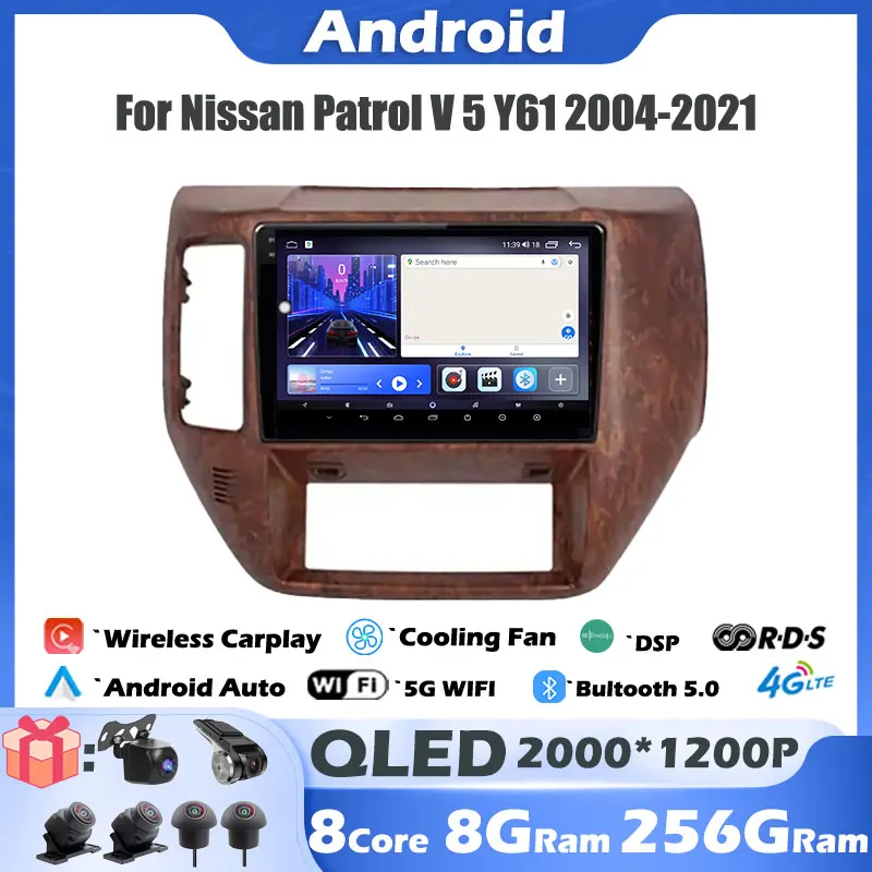 Android 14 DSP Car Video Carplay For Nissan Patrol V 5 Y61 2004-2021 Radio Multimedia Player FM RDS GPS Navigation WIFI BT