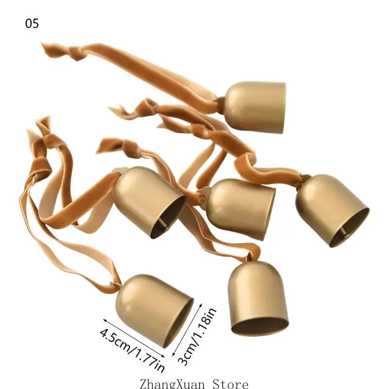 Set aus 6 Weihnachtsglocken, Metallglocken mit Stoffbandaufhängern für Kranzdekoration, Geschenkverpackung und saisonale Dekorationen 3XUF – Detail 7