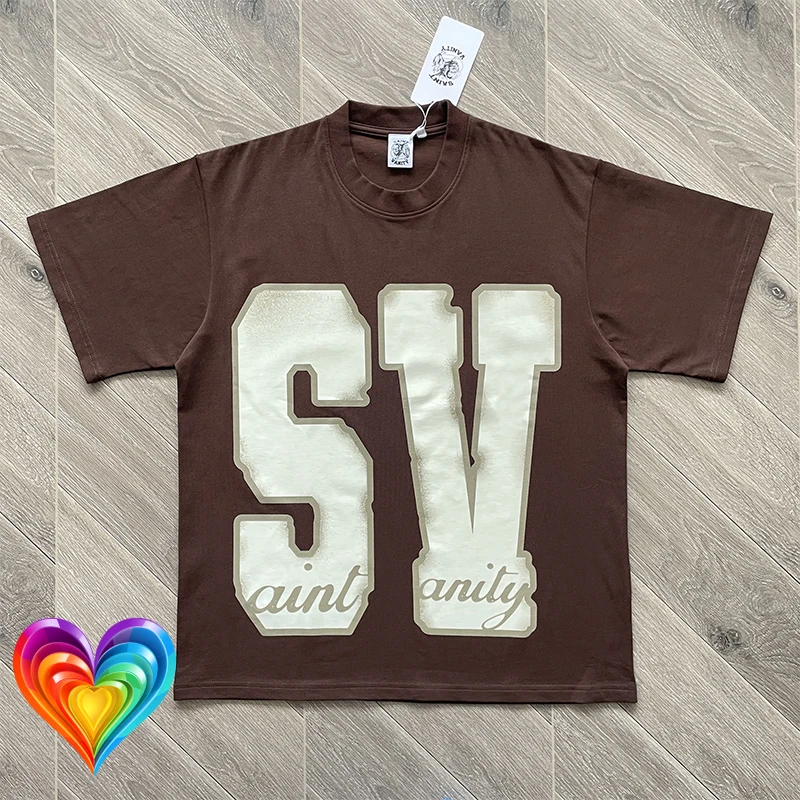 

Большая простая футболка с логотипом SV SAINT VANITY, коричневая футболка для мужчин и женщин, высокое качество, уличная повседневная однотонная хлопковая футболка с короткими рукавами