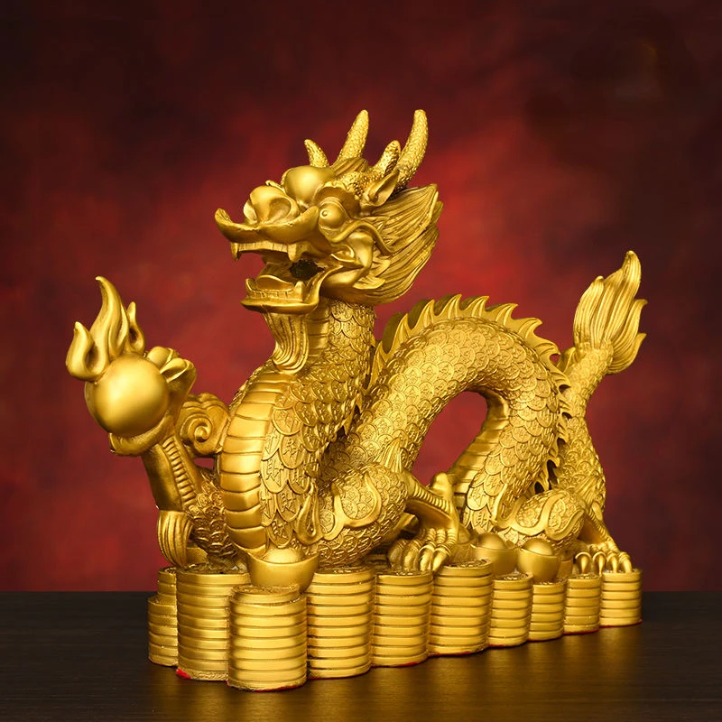 Feng Shui Brass Dragon Ornament Hanlong Five-clawed Hundred Wealth Yuanbao Home Living Room Decoration