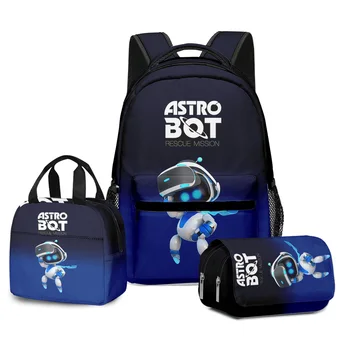 Hip Hop Popular novedad divertido astro bot impresión 3D 3 unids/set mochilas escolares mochila para ordenador portátil bolsa de almuerzo portátil estuche para lápices