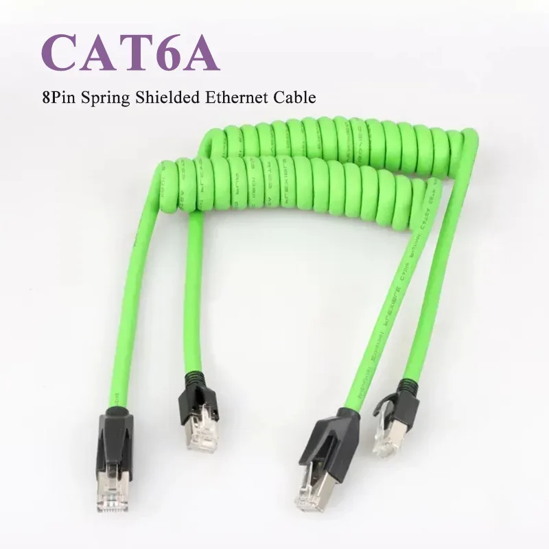 Gigabit CAT6A RJ45 Network Cable PUR 8Pin Spring Shielded Ethernet Wire Cat6a Camera Rj45 Industrial Servo Spiral Ethernet Line