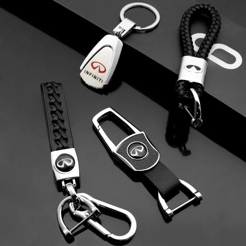 For Infiniti QX55 QX50 QX60 Q70L QX30 QX80 Q60 Q70 Q30 Q60S Leather Woven Metal Car Keychain Key Case Car Key Rings Accessories