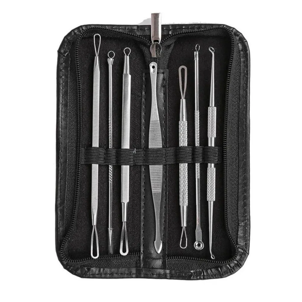 7Pcs Blackhead Extractor Tool Set Precision Remover Kit for Acne Pimples Comedone Blackhead Removal Compact Zip Carry Case