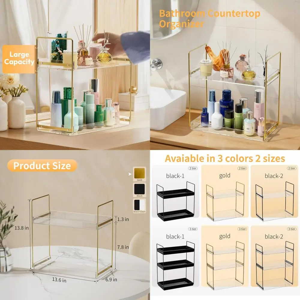 

2-Tier Acrylic Vanity Organizer for Bathroom Countertop and Kitchen Storage, Holds Skincare, Makeup, Cosmetics, and Spices in Go