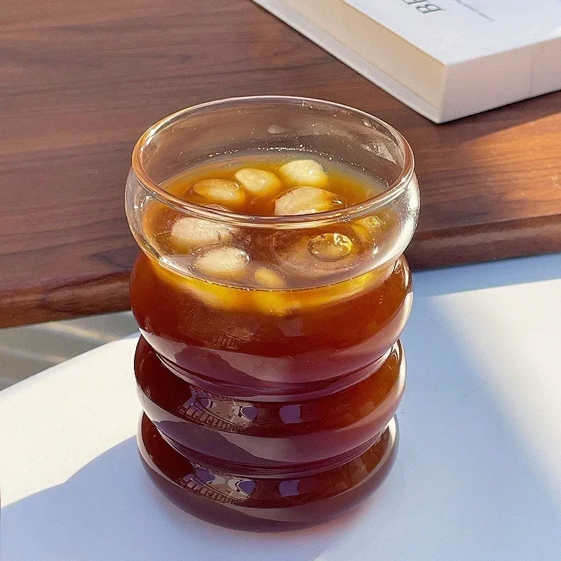 음료 안경 웨이브 모양 빈티지 유리 컵, 리플 스레드 차가운 음료 커피 컵, 우유 주스 샴페인 칵