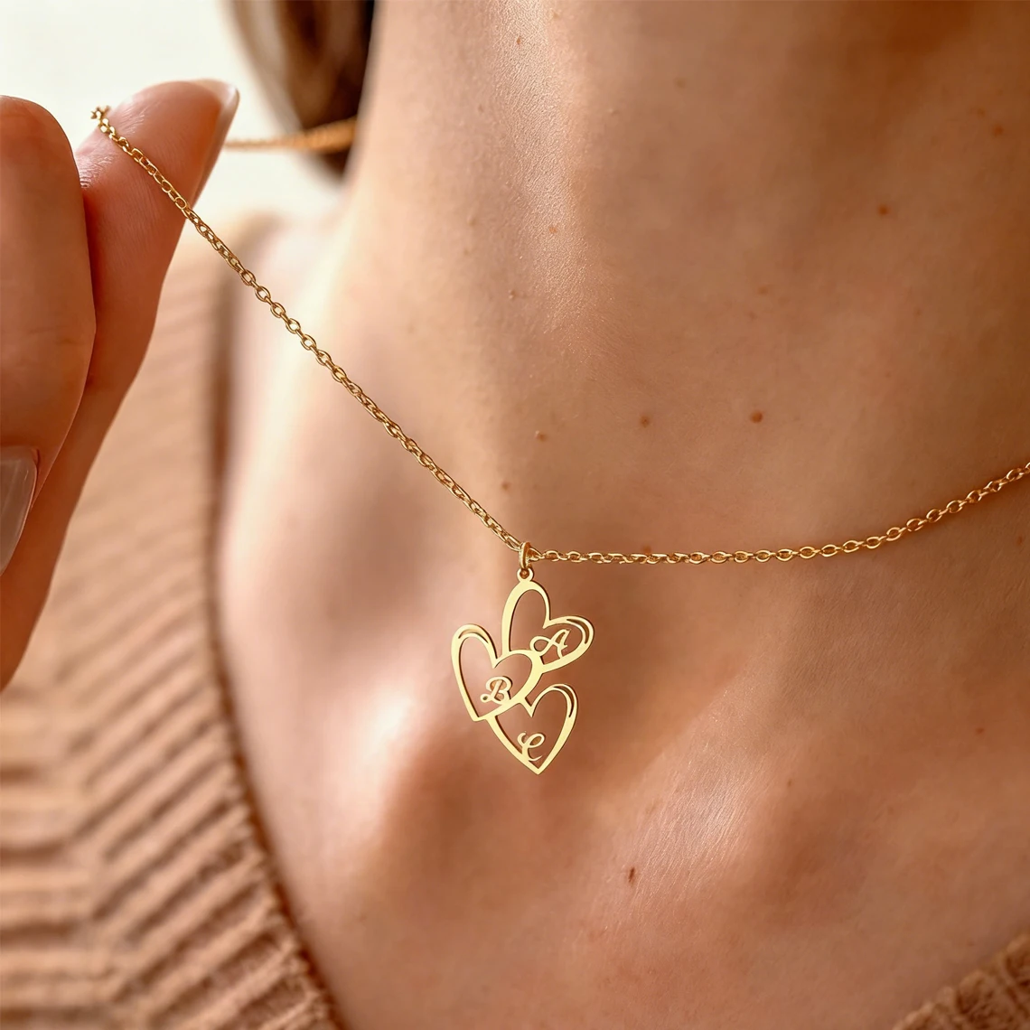

Personalized Custom Heart Name Necklace for Women Stainless Steel Customized Multiple Heart Necklace Couple Family Jewelry Gift