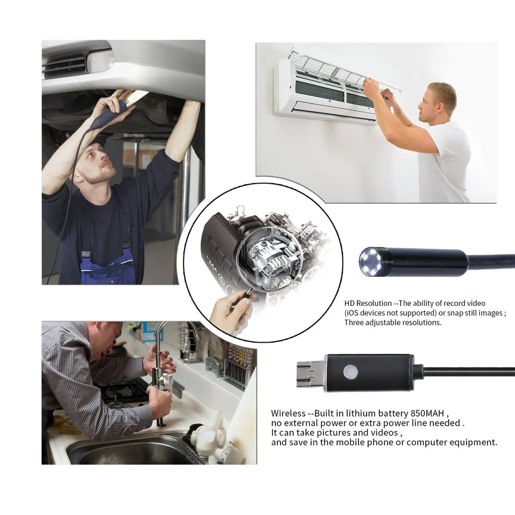 2M USB Endoscope Camera OTG Android Phone 5.5mm Inspection Borescope Camera IP67 Waterproof with 6 LED Lights For Mobile Phone