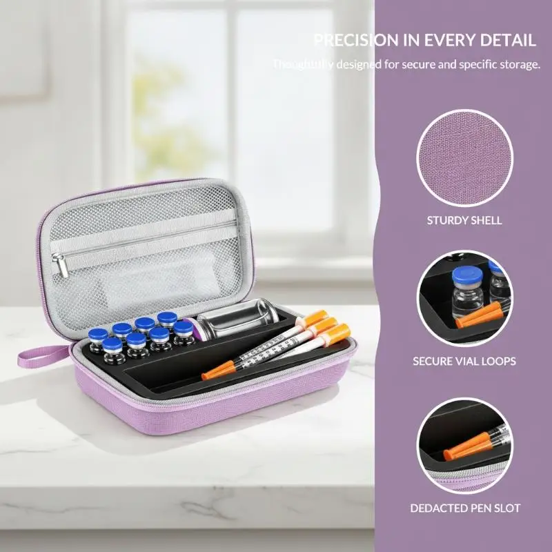Hard Shell EVA Waterproof Insulin Vials Storage Case Portable Organizer for Daily Travel Diabetic Carry