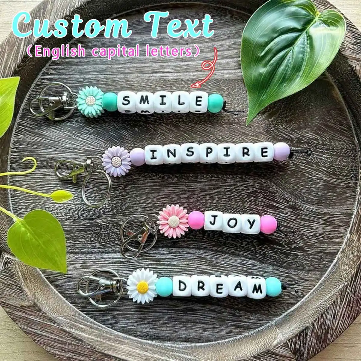 

1pc personalized keychain, daisy silicone beads, English letters, name keychain, bag accessories, unique customized gift