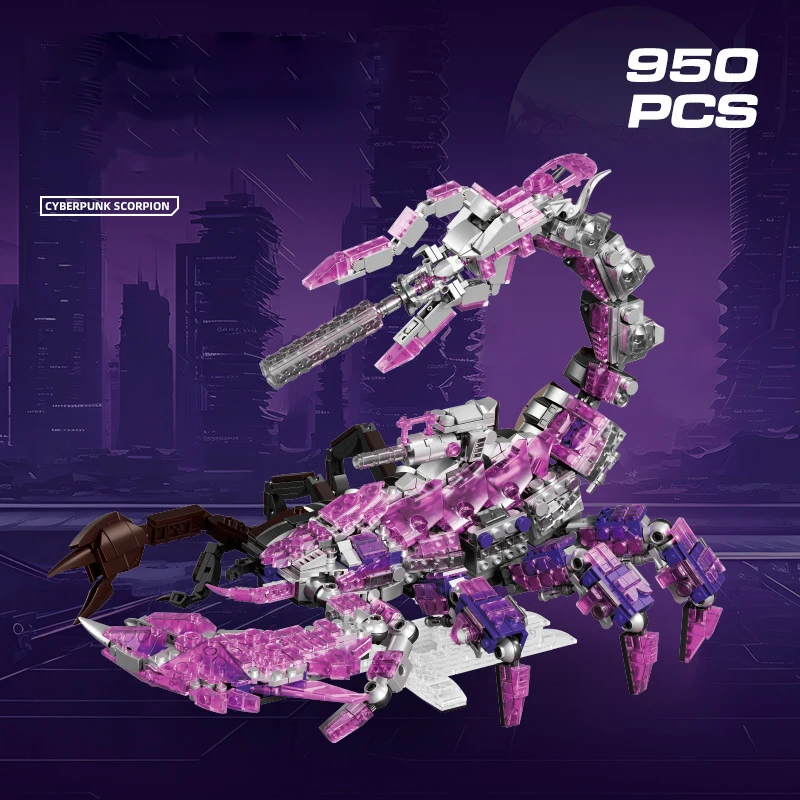 Idea Animal Mecha Cyber Punk Building Block Crystal Scorpion Battle Robot Mech Model Steam Construction Brick Toy For Gifts