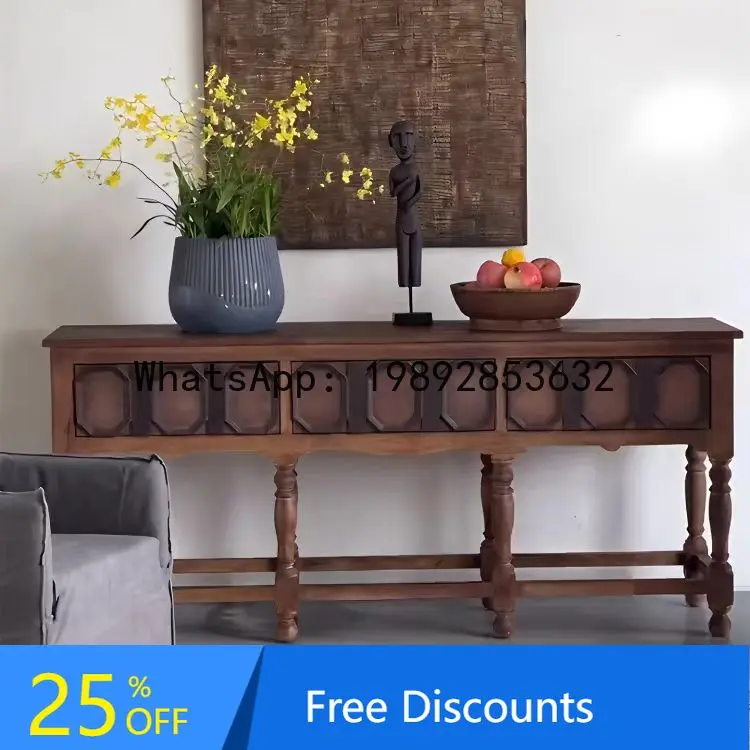 CZ  Retro Solid Wood Entryway Cabinet French Retro Living Room Sideboard Antique Style Entrance Hallway Entryway Sideboard