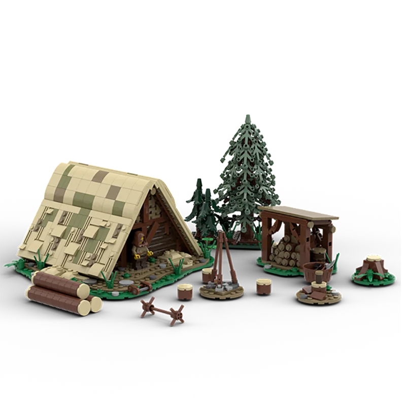 Mittelalter liche Straßen ansicht Modell Moc Gebäude Ziegel Holzfäller Lodge Technologie modulare Blöcke Geschenke Weihnachts spielzeug DIY Sets Montage