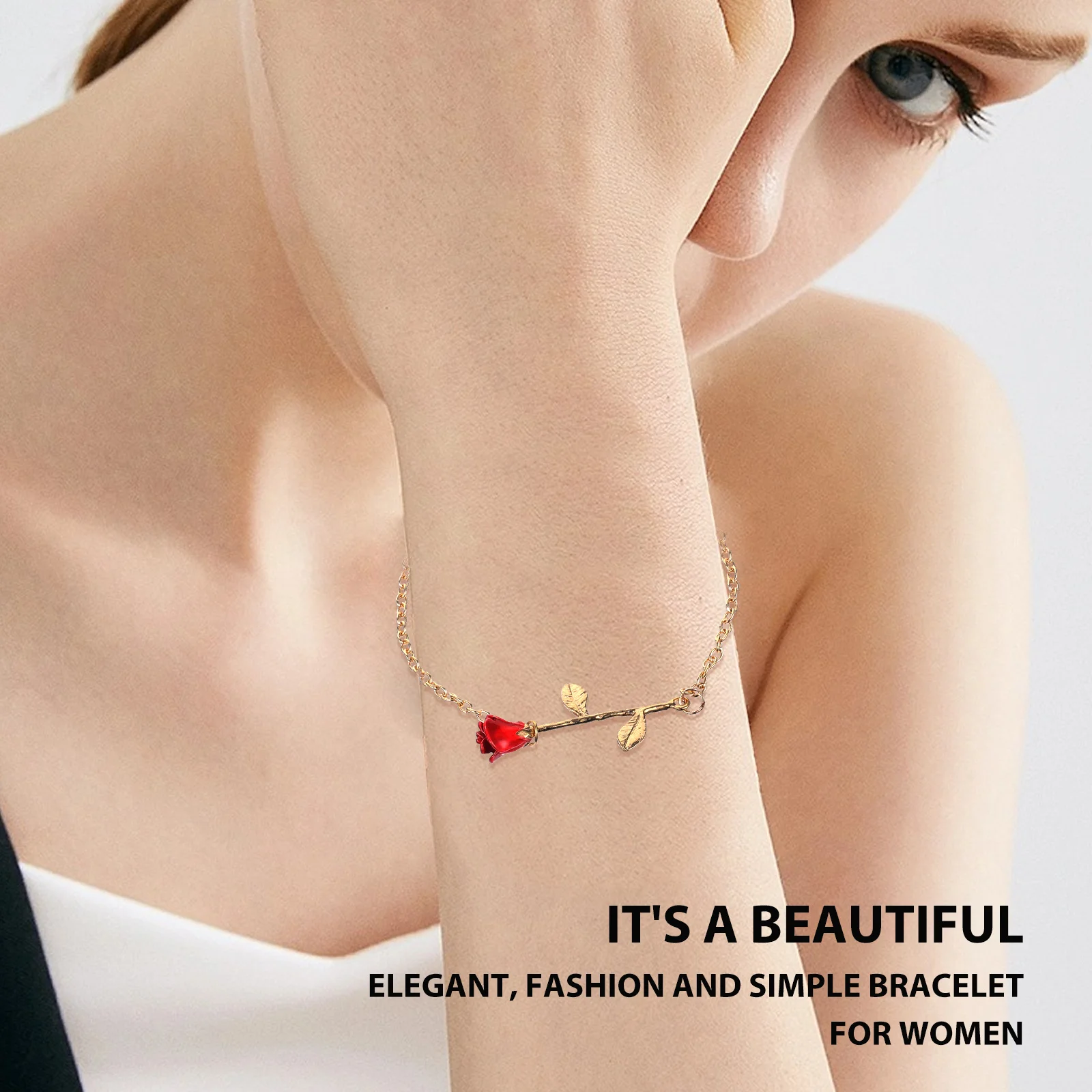 

2pcs Red Rose Adjustable Alloy Women Fashion Elegant Hand Jewelry Gift For Birthday Valentine'S Day Party Daily Wear Women