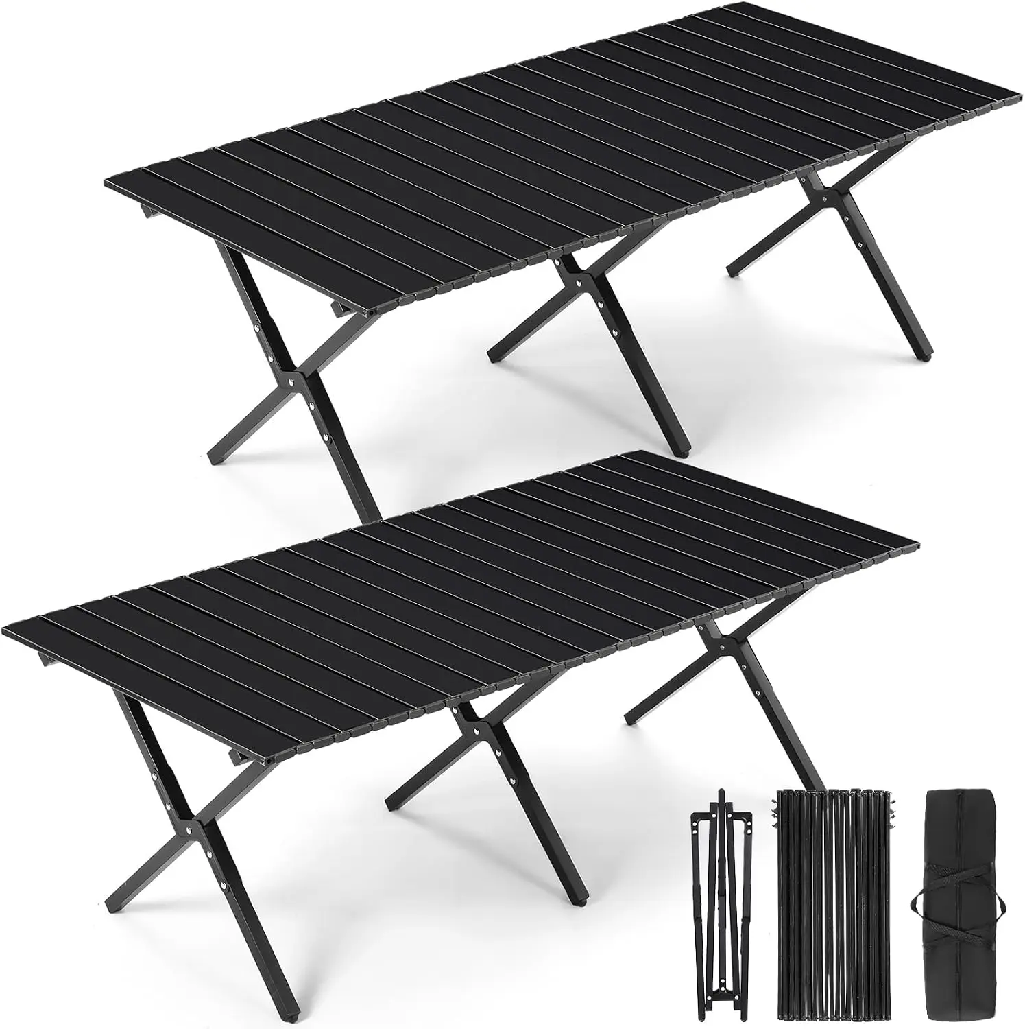 2 Pack 4FT Folding Camping Table, Roll Up Portable Camp Table with Carry Bag, Low Collapsible Lightweight Aluminum Outdoor