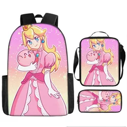 Super Marios Girls Backpack Pencil Case Lunch Bag Set New Anime Princess Peach School Bags sacchetto di cancelleria Bento Box regalo per bambini