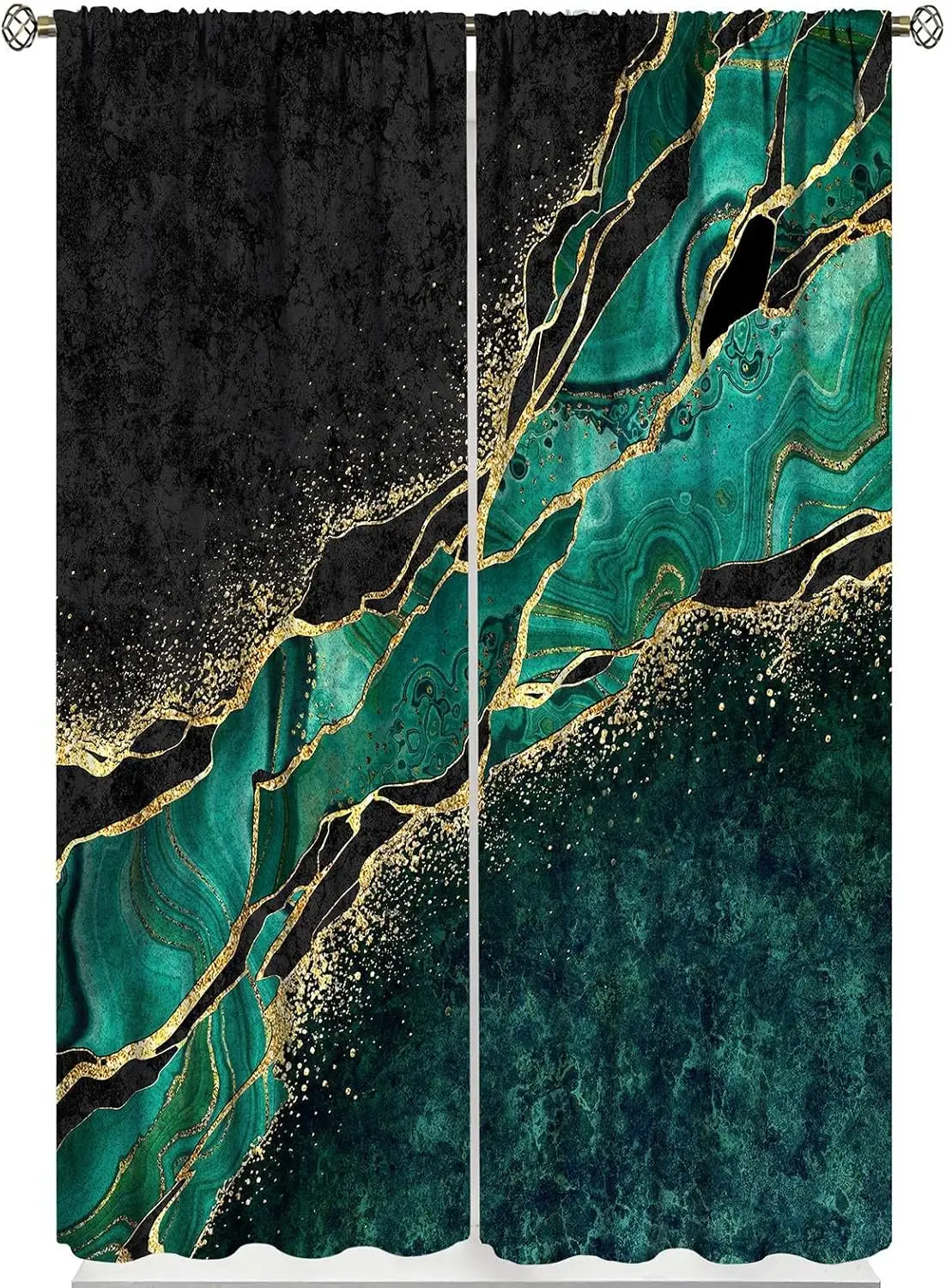 Abstract Marble Curtains,Green Malachite and Golden Veins Living Blackout Window Curtains Room Dining Room Japanese Style Window