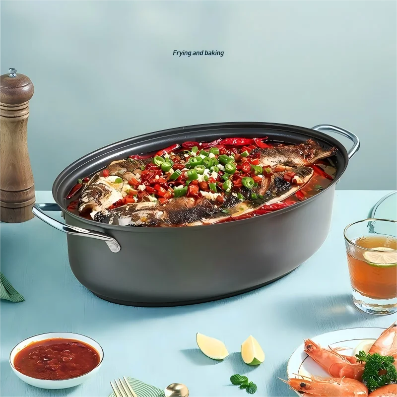 

Кастрюля King Oval Fish Steamer — большая сковорода для приготовления на пару, приготовления пищи и обжарки рыбы и морепродуктов с антипригарным покрытием