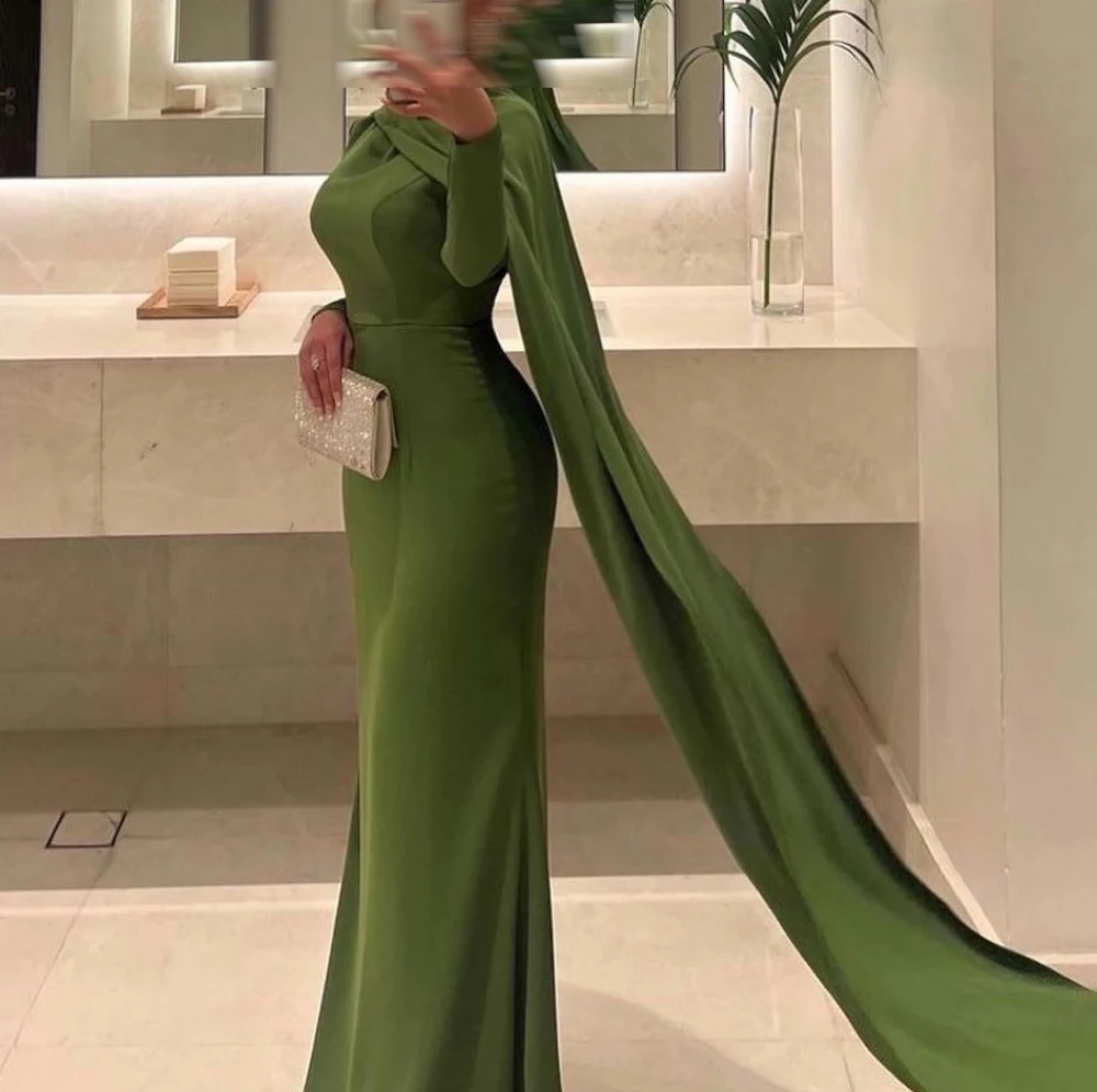 Bloom Customized  Watteau Train Jersey Long Sleevs Solid Color straight Elegant Party Evening Dress Woman High quality Woman